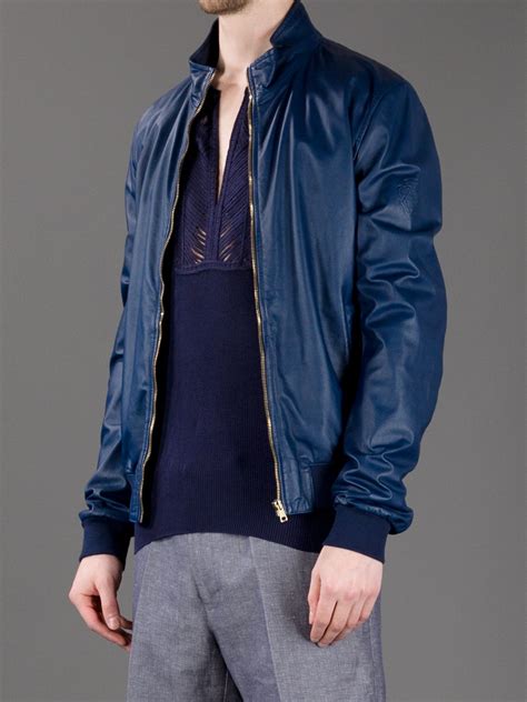 gucci leather bomber blue|Gucci leather jacket price.